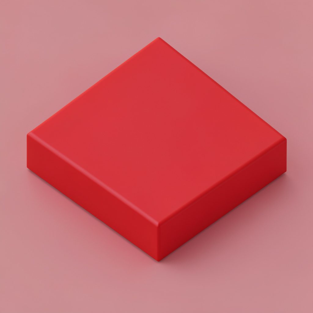Isometric 3D render of a console controller and game cartridge, soft red and white